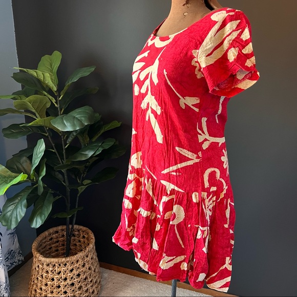 Jams World Dresses Jams World Redcream Hawaiian Print Tiered Dress